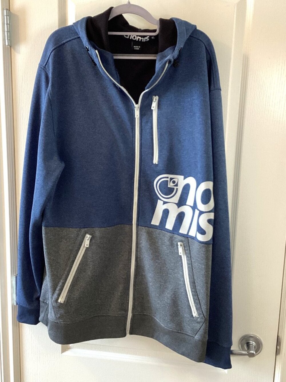 Nomis Men's Graphic Hoodie With Front Full Zipper Size XL Blue Gray Colorblock